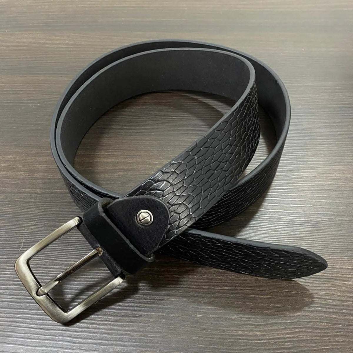 Black Genuine Leather Men's Belt | Premium Textured Formal & Casual Belt with Metal Buckle | Adjustable Trim-to-Fit Leather Belt for Men