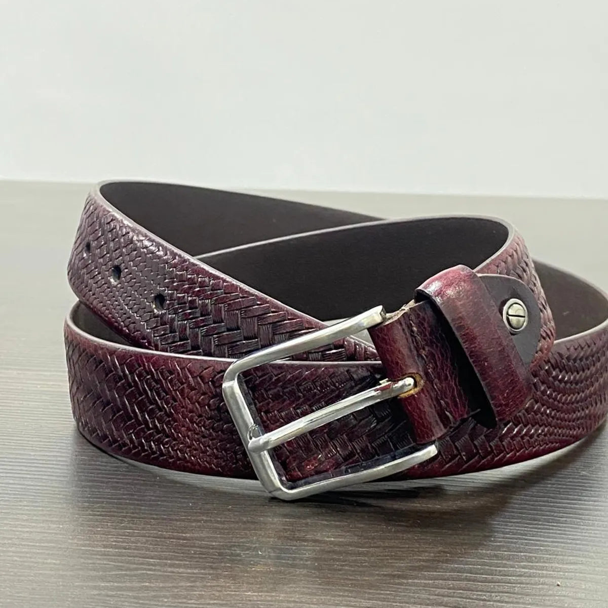 Cherry Genuine Leather Men's Belt | Premium Textured Formal & Casual Belt with Metal Buckle | Adjustable Trim-to-Fit Leather Belt for Men