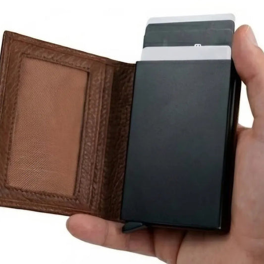 Tan Bifold Pop-Up Leather 8 Card Slots, 1 Id Window, 1 Cash Compartment Premium Pebble Grain Leather Card Holder For Men & Women