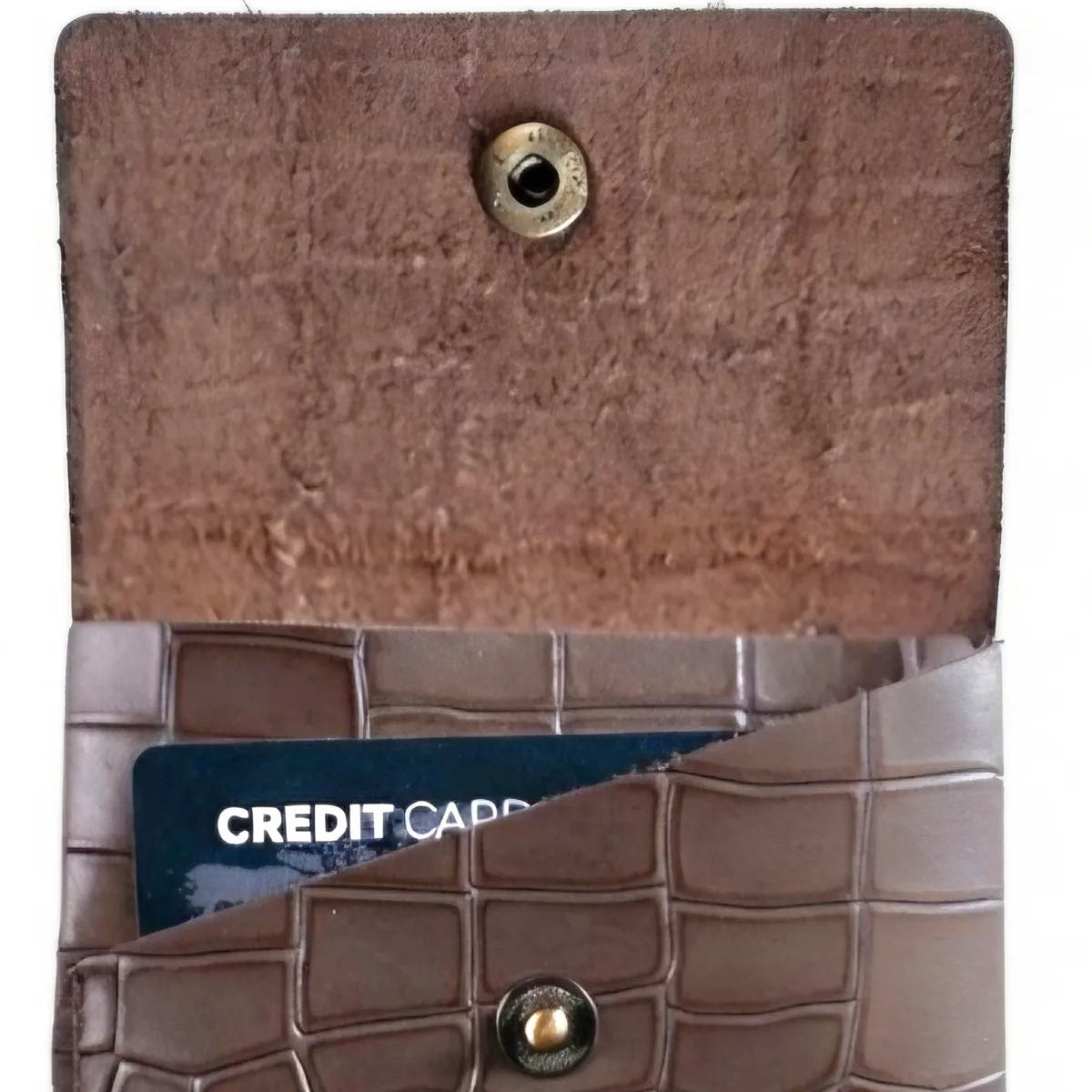 Grey Croco Genuine Leather Slim Gloss Aniline Finish With Snap Button Flap 5 Card Capacity Card Case For Men & Women