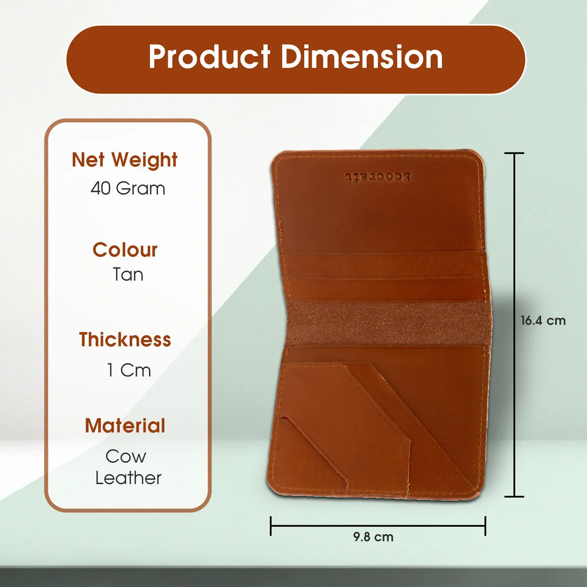 Tan Ultra Sleek Bifold Leather Teens & Gen Z Credit Front Pocket Slim Premium Full Grain Cow Leather Card Holder For Men & Women