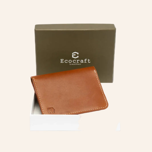 Tan Ultra Sleek Bifold Leather Teens & Gen Z Credit Front Pocket Slim Premium Full Grain Cow Leather Card Holder For Men & Women