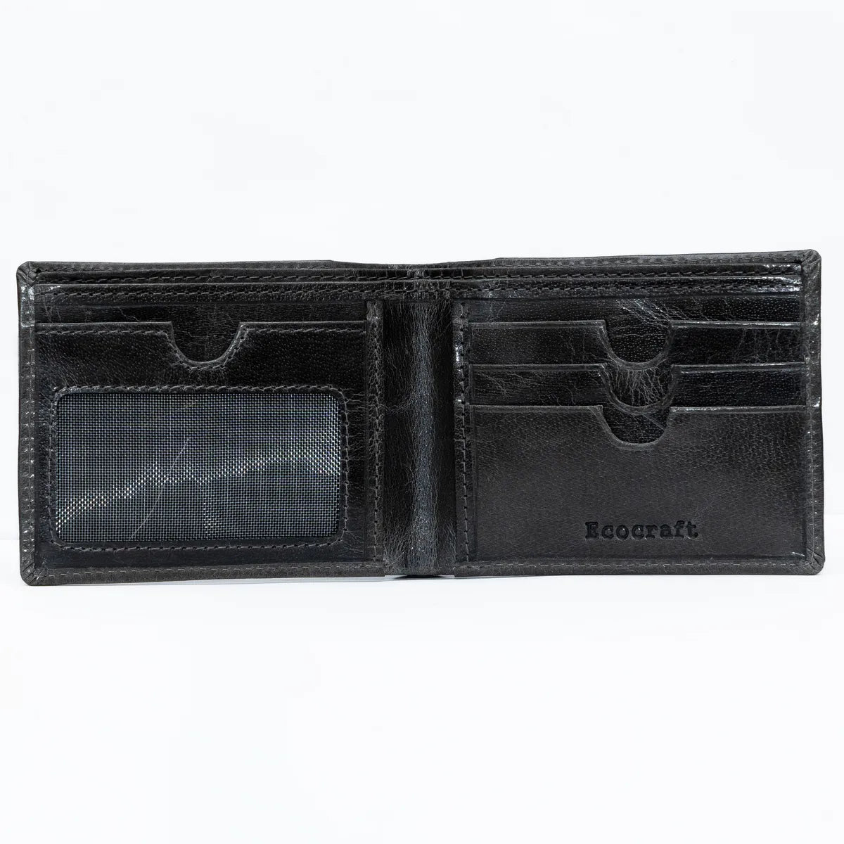 Charcoal Slim Waxed Crunch Leather Bifold Wallet Rfid Blocking Genuine Leather Rugged & Durable, 6 Card Slots, Id And Full Cash Compartment For Men