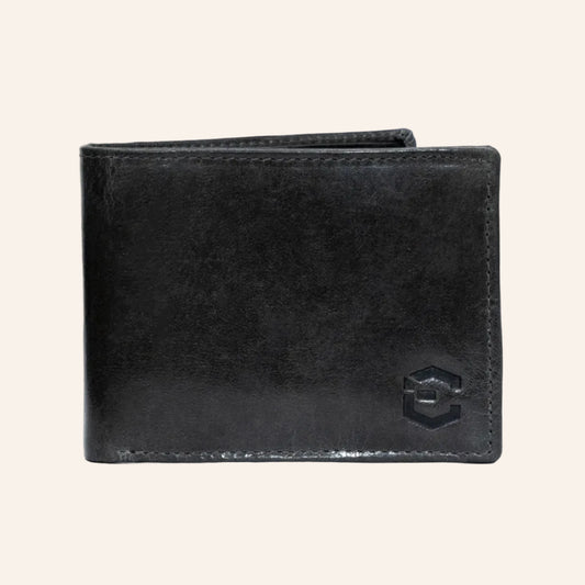 Charcoal Slim Waxed Crunch Leather Bifold Wallet Rfid Blocking Genuine Leather Rugged & Durable, 6 Card Slots, Id And Full Cash Compartment For Men