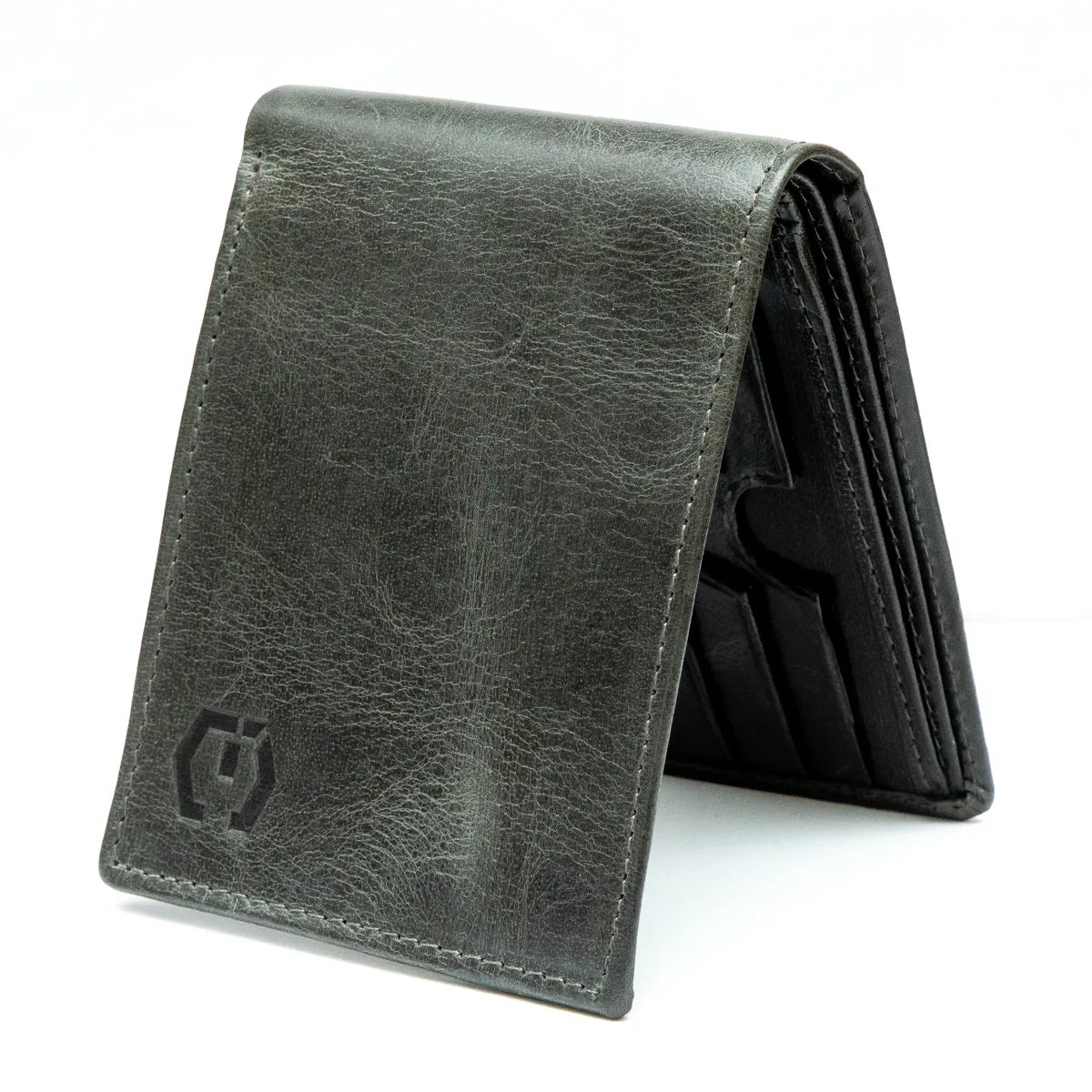 Green Slim Waxed Crunch Leather Bifold Wallet Rfid Blocking Genuine Leather Rugged & Durable, 6 Card Slots, Id And Full Cash Compartment For Men