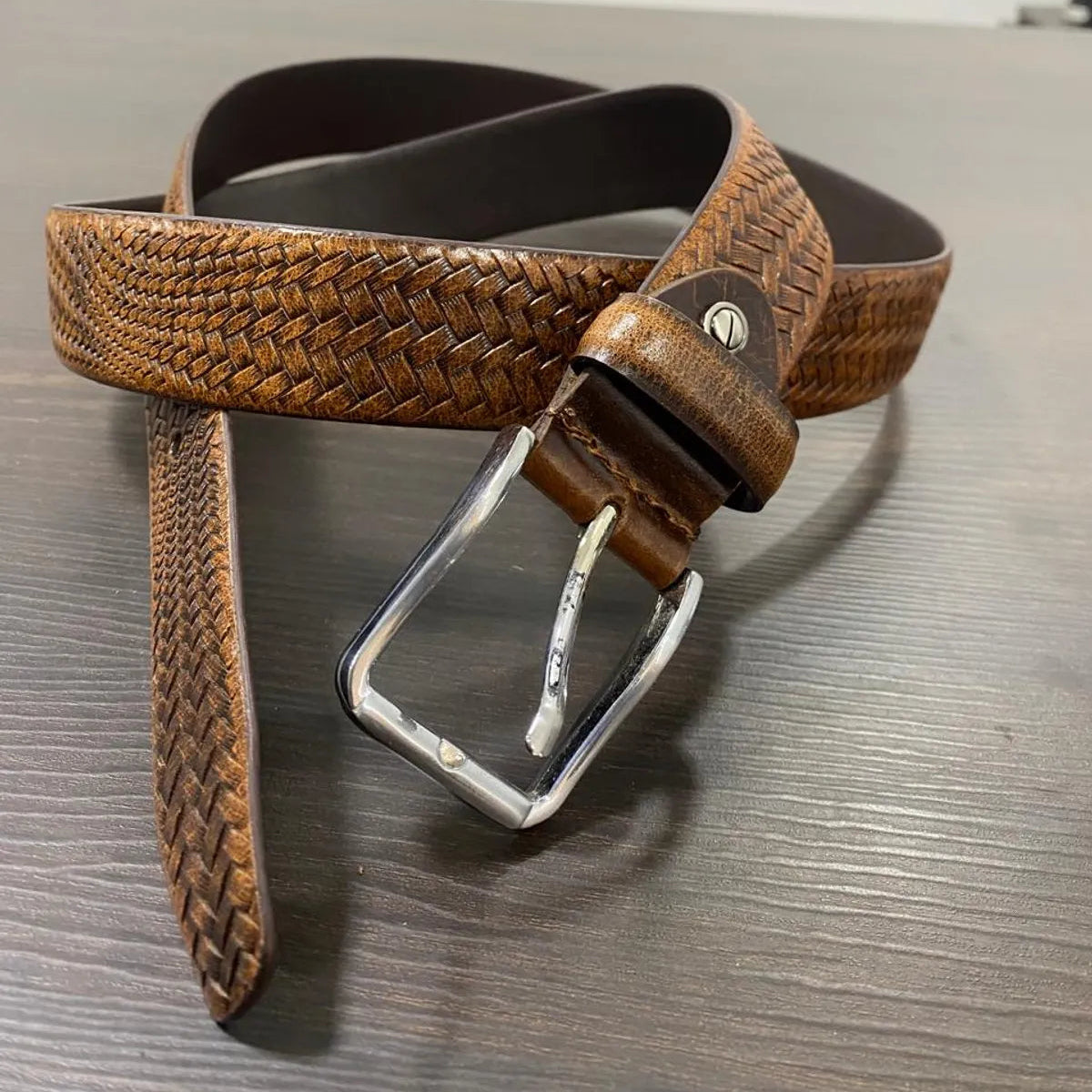 Tan Genuine Leather Men's Belt | Premium Textured Formal & Casual Belt with Metal Buckle | Adjustable Trim-to-Fit Leather Belt for Men