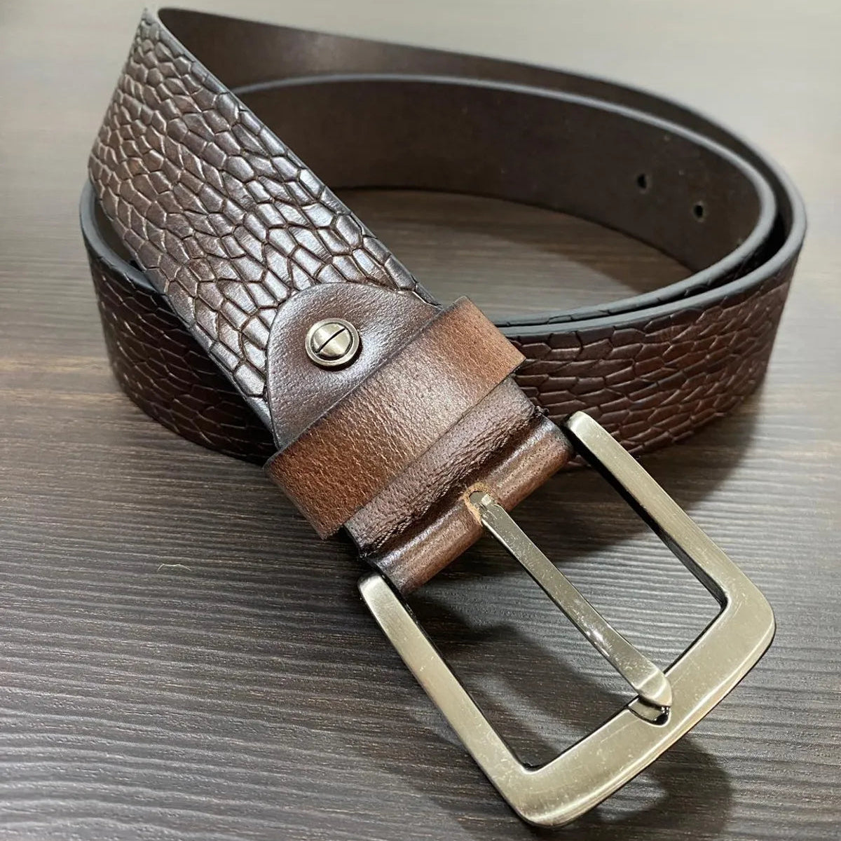 Brown Genuine Leather Premium Textured Formal & Casual With Metal Buckle Adjustable Trim-To-Fit Leather Belt For Men