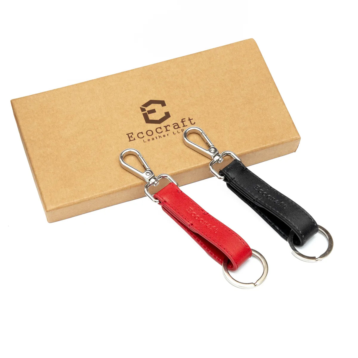 Black & Red Premium Leather Duo Full Grain Aniline Finish Stylish Gift Key Ring Set (Set Of 2) For Men & Women
