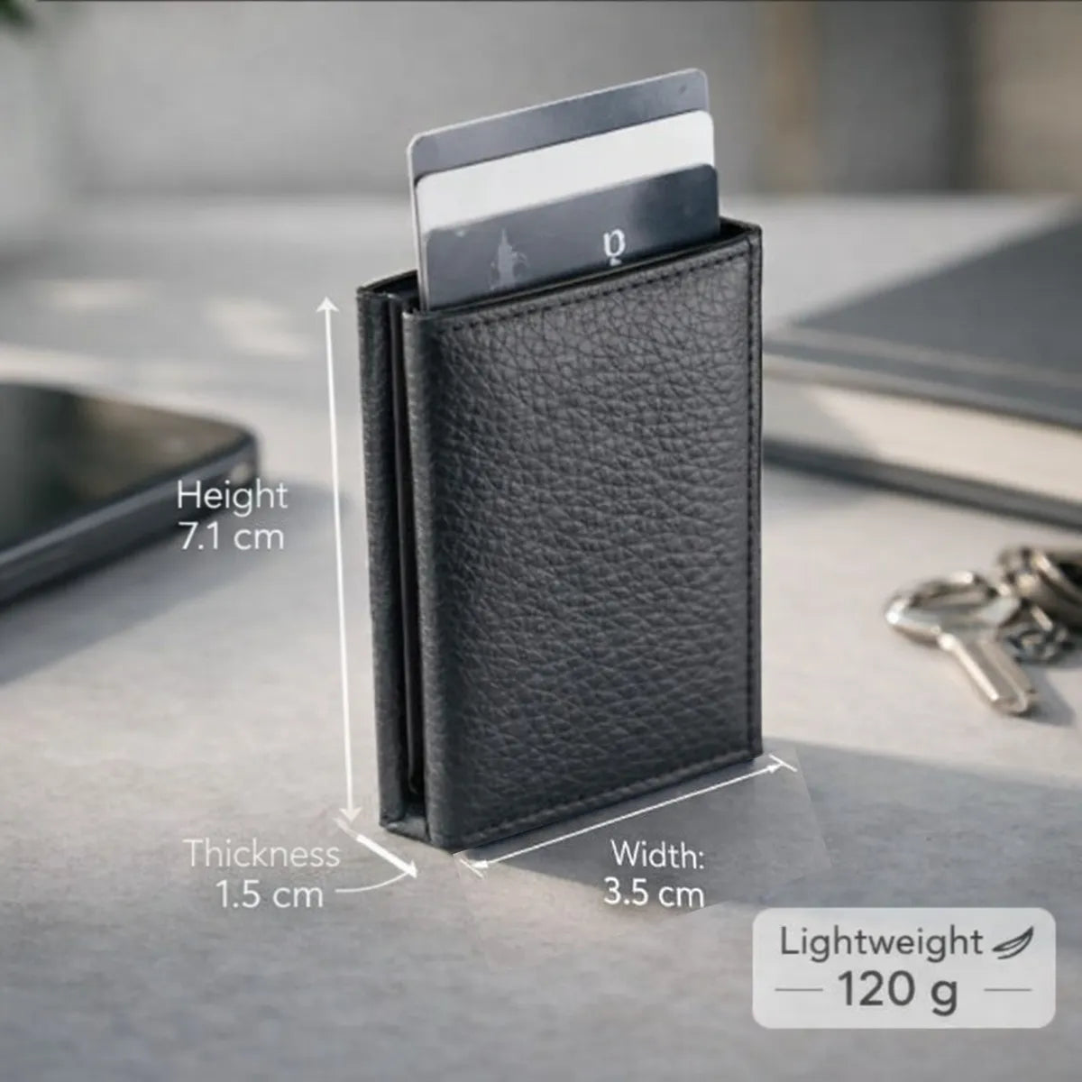 Grey Bifold Pop-Up Leather 8 Card Slots, 1 Id Window, 1 Cash Compartment Premium Pebble Grain Leather Card Holder For Men & Women