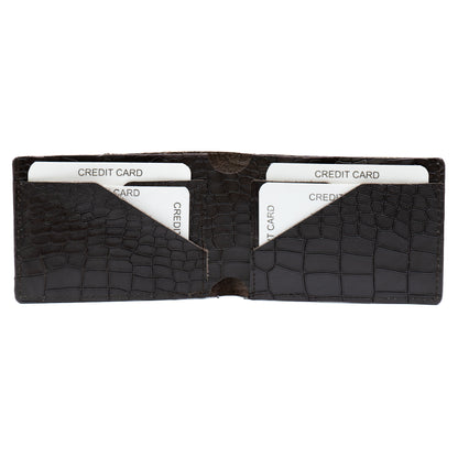 Croco Pattern Leather Bifold V-Cut Wallet