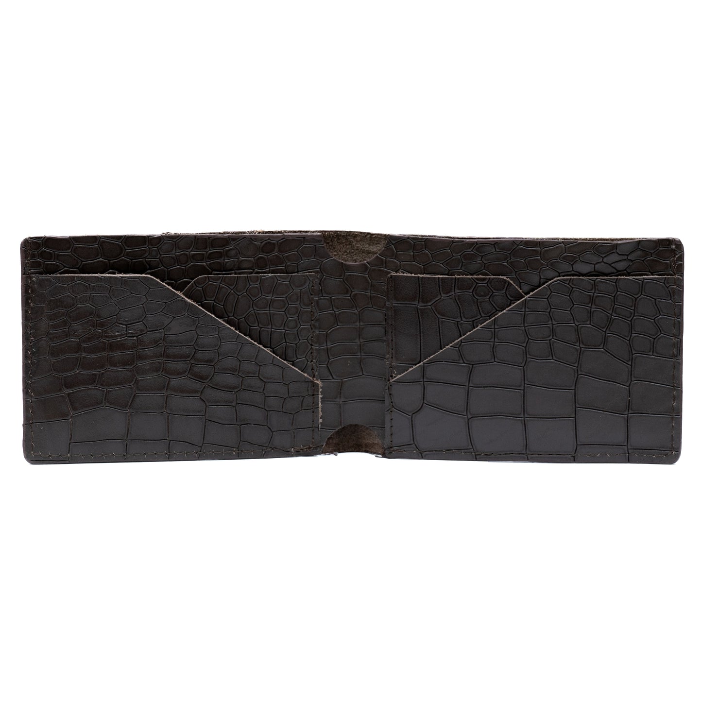Croco Pattern Leather Bifold V-Cut Wallet