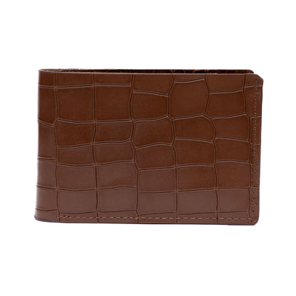 Croco Pattern Leather Bifold V-Cut Wallet