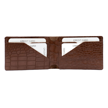 Croco Pattern Leather Bifold V-Cut Wallet