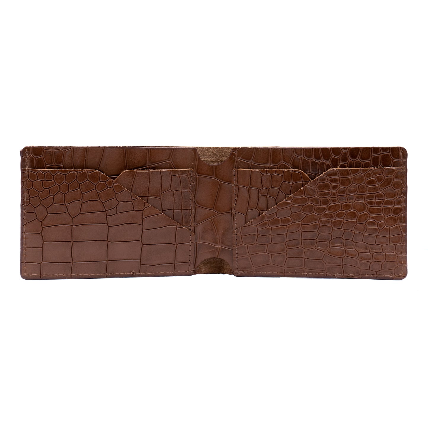 Croco Pattern Leather Bifold V-Cut Wallet