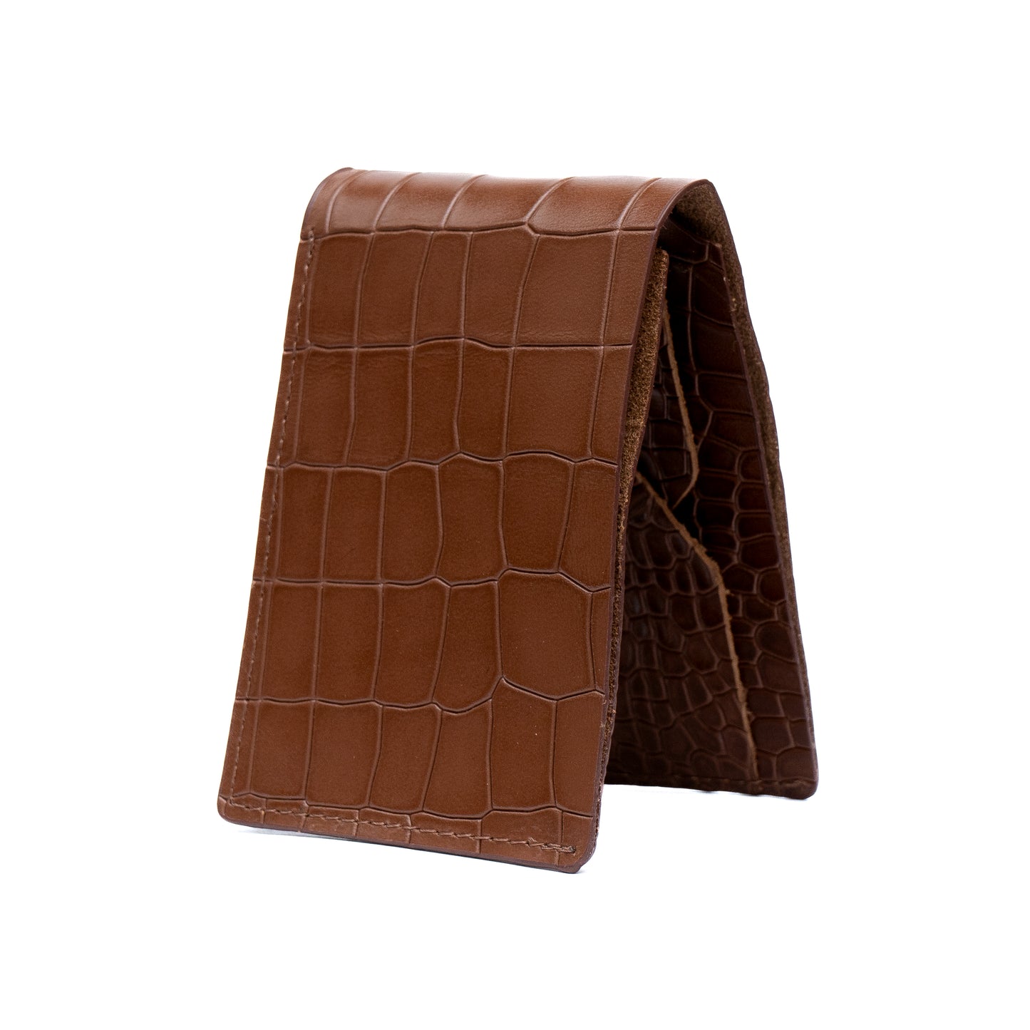 Croco Pattern Leather Bifold V-Cut Wallet