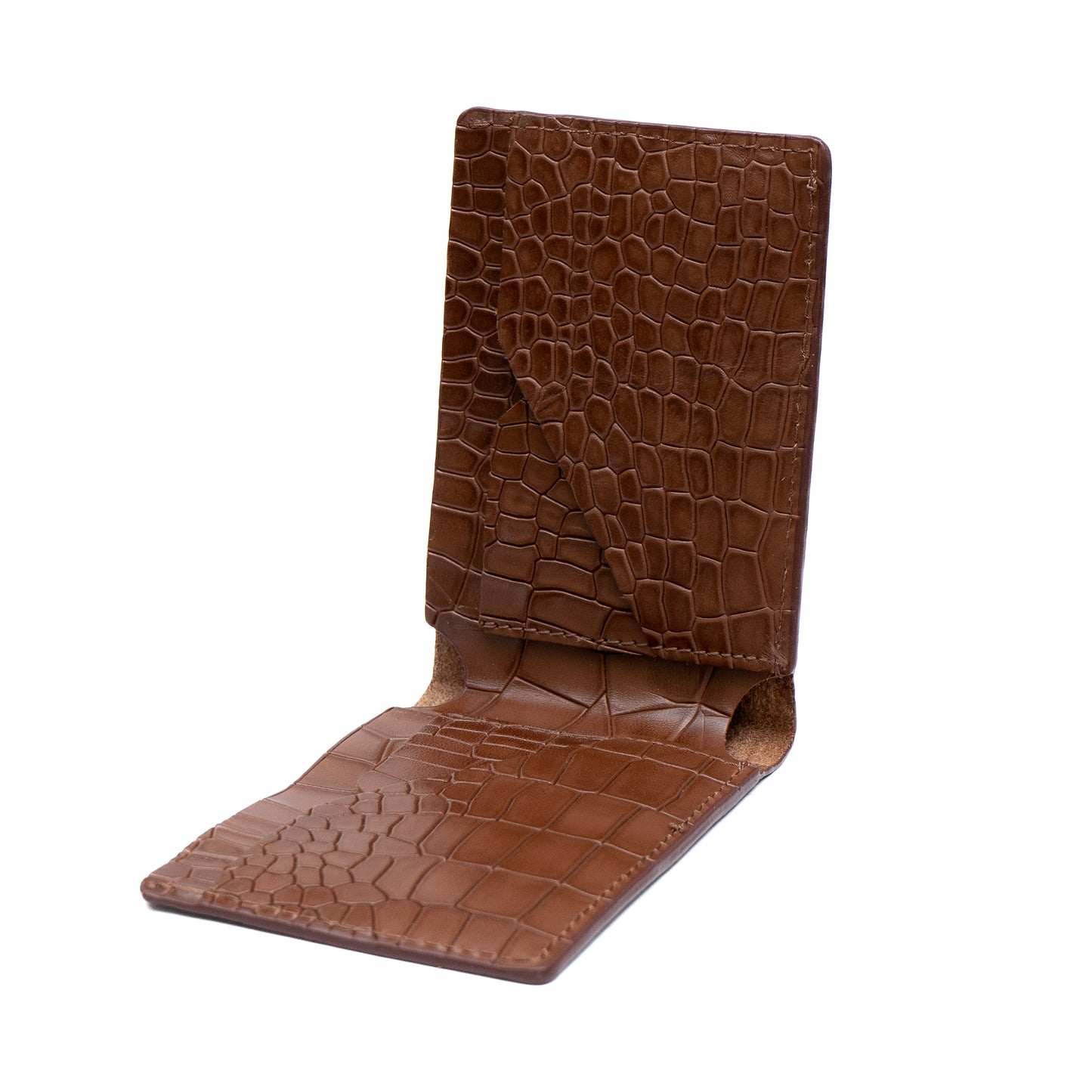 Croco Pattern Leather Bifold V-Cut Wallet