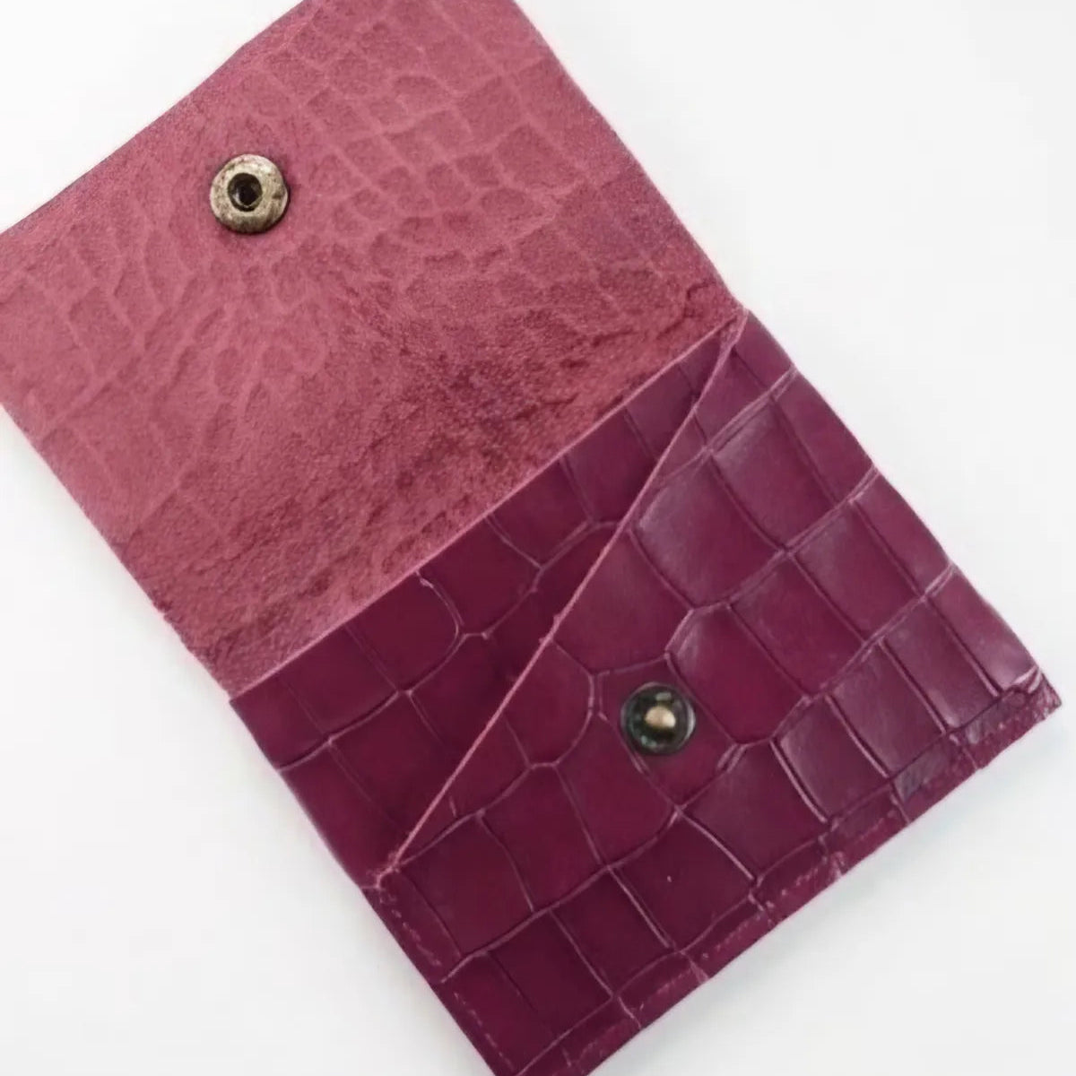 Cherry Croco Genuine Leather Slim Gloss Aniline Finish With Snap Button Flap 5 Card Capacity Card Case For Men & Women