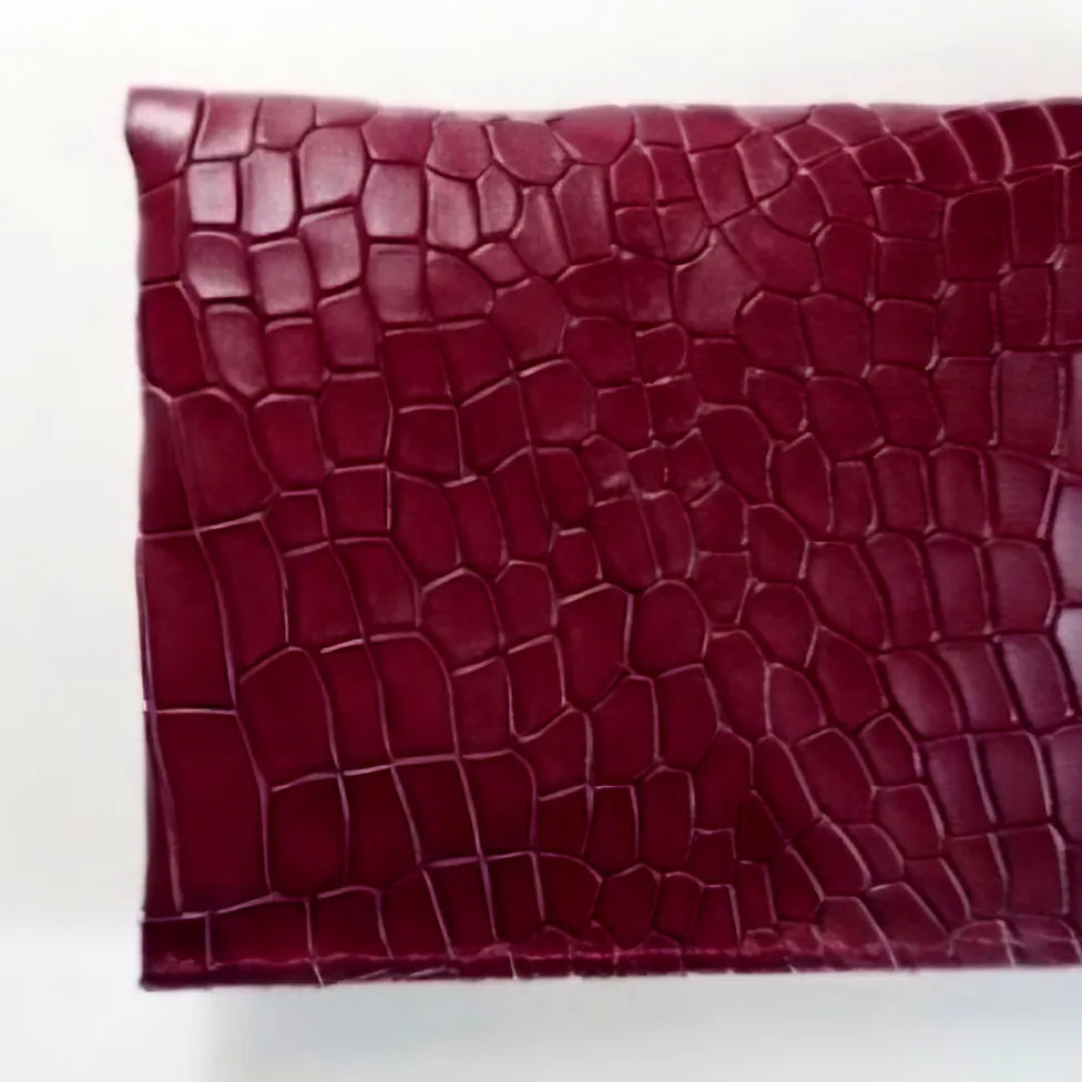 Cherry Croco Genuine Leather Slim Gloss Aniline Finish With Snap Button Flap 5 Card Capacity Card Case For Men & Women