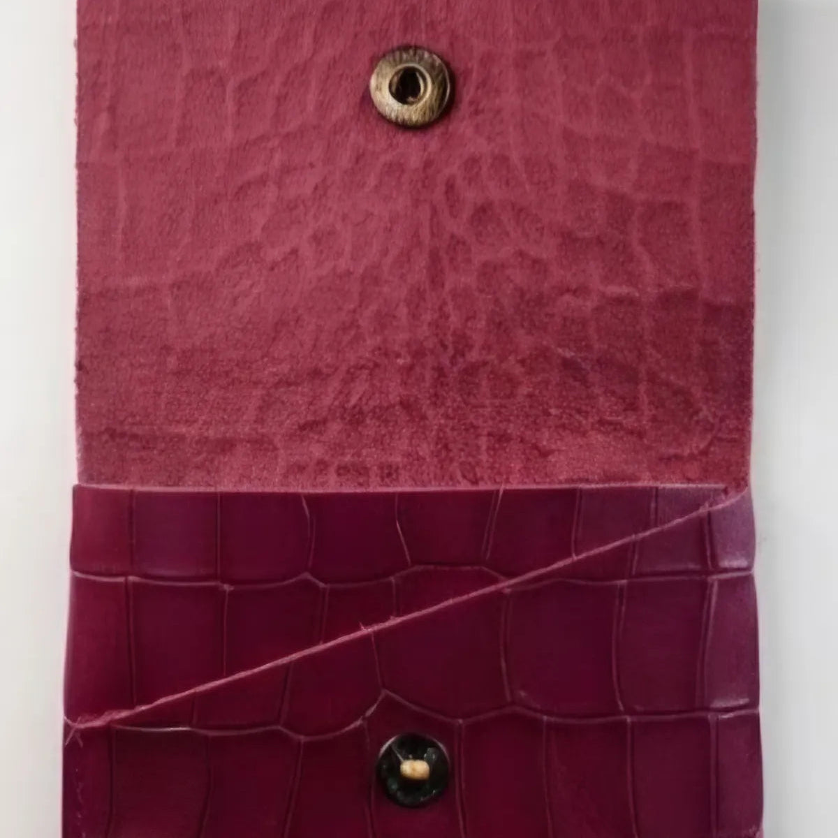 Cherry Croco Genuine Leather Slim Gloss Aniline Finish With Snap Button Flap 5 Card Capacity Card Case For Men & Women