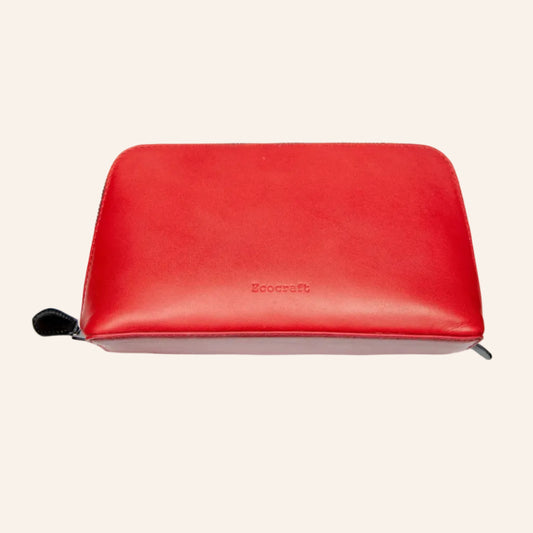 Red Genuine Leather Chargers Gadgets & Accessories Full Grain Aniline Leather Travel Organizer Pouch For Cables For Men & Women