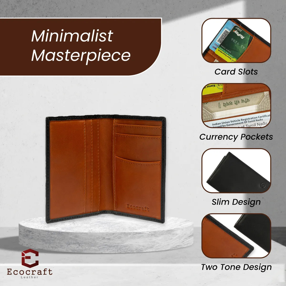 Ext Black Cow Aston Full Grain Leather Slim Wallet Small Minimalist & Thin Wallet Card Holder For Men & Women