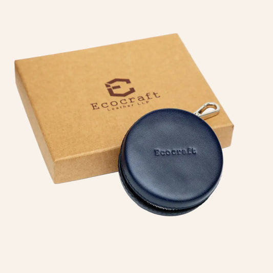 Navy Blue Leather Earphone Case Tws Airpods With Snap Closure Premium Full Grain Protective Pouch For Men & Women