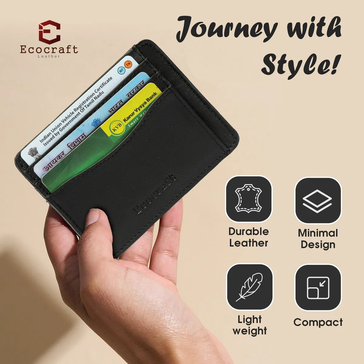 Black Slim Genuine Leather Minimalist Credit Genuine Leather Stylish Card Wallet Small Card Case Card Holder For Men & Women