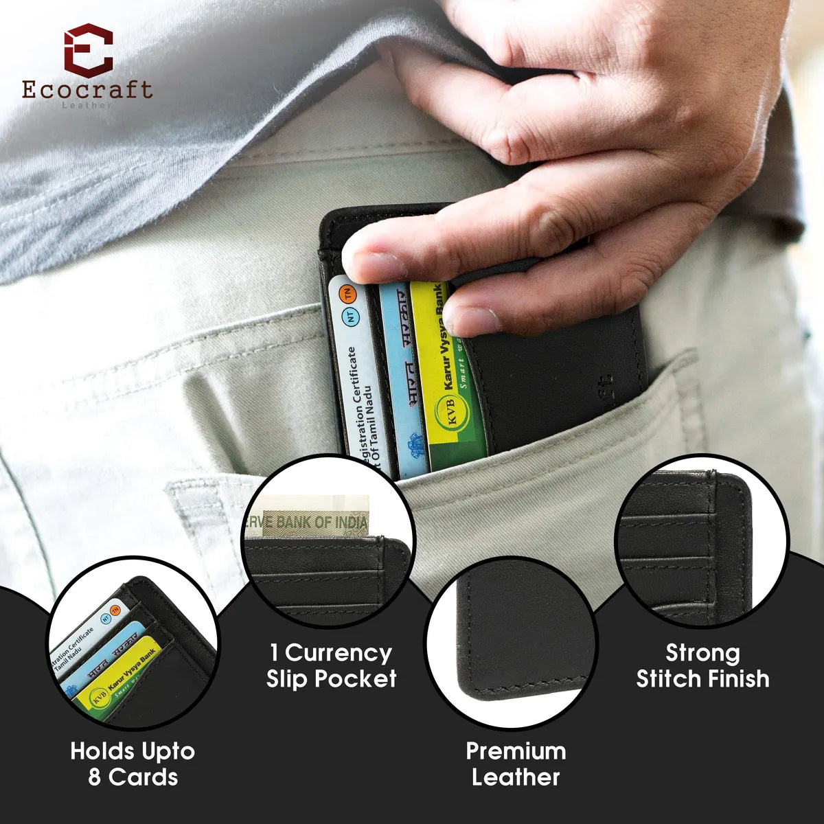 Black Slim Genuine Leather Minimalist Credit Genuine Leather Stylish Card Wallet Small Card Case Card Holder For Men & Women