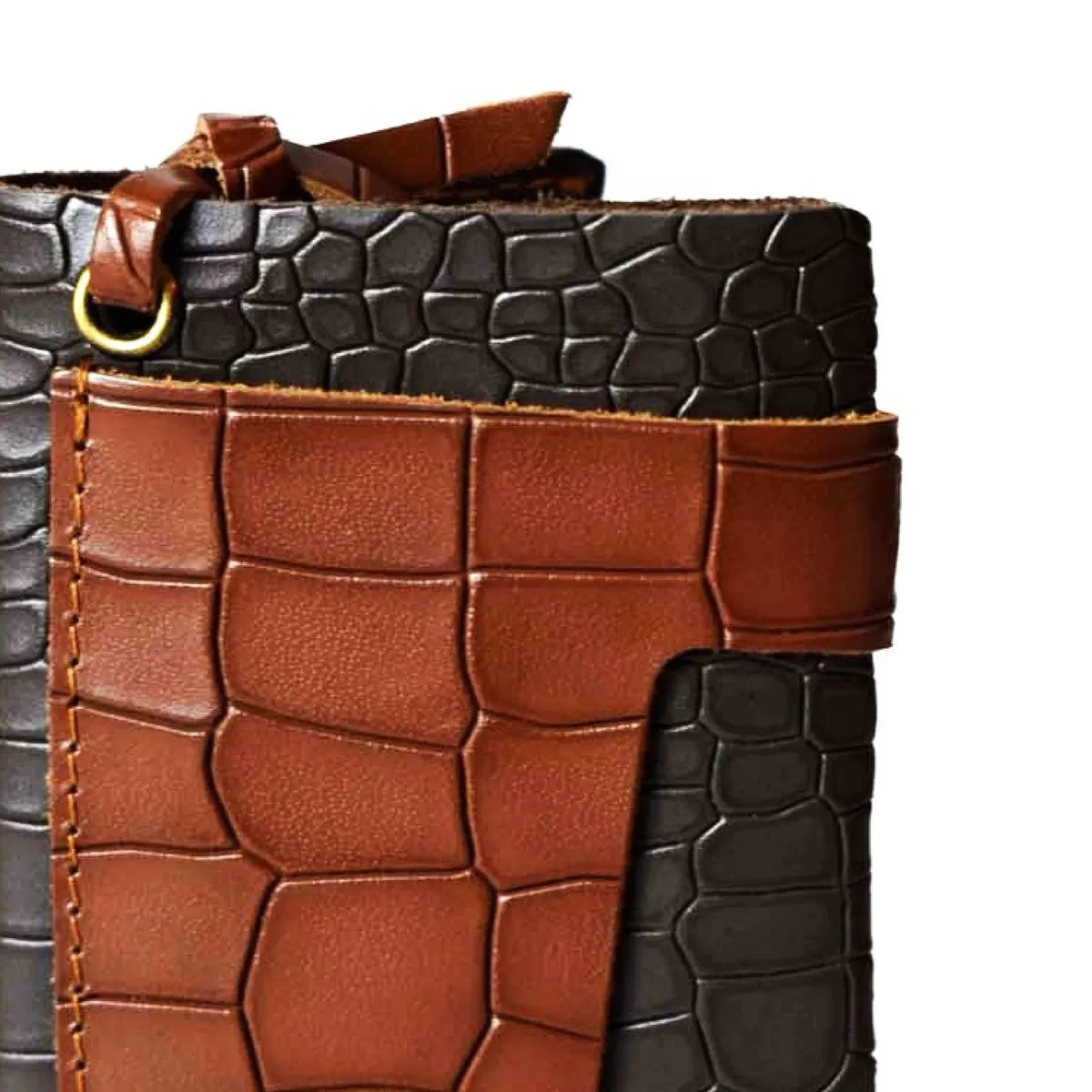 Brown Croco Pattern Genuine Leather Slim Minimalist Pocket Multi-Card Slots, Key-Ring Loop Premium Handcrafted Design Wallet Card Holder For Men & Women