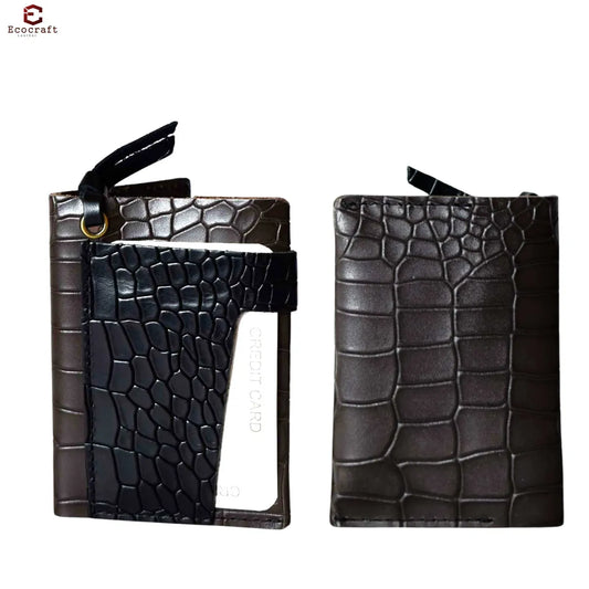 Black Slim Leather Bifold Minimalist Front Pocket Premium Full-Grain Two Tone Design Card Holder Wallet For Men & Women