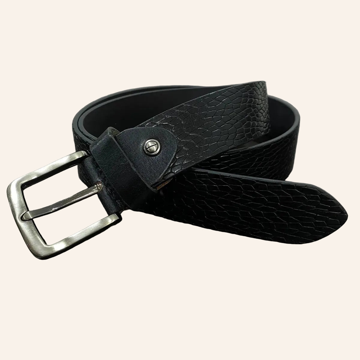 Black Genuine Leather Men's Belt | Premium Textured Formal & Casual Belt with Metal Buckle | Adjustable Trim-to-Fit Leather Belt for Men