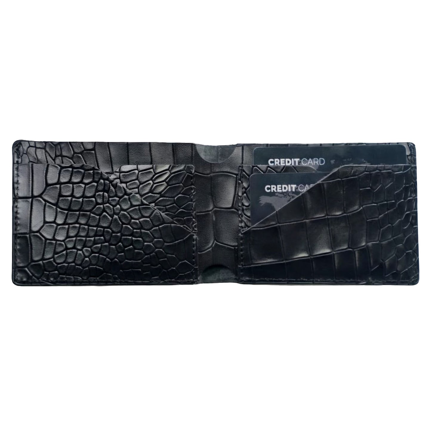 Croco Pattern Leather Bifold V-Cut Wallet