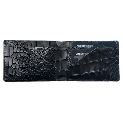 Croco Pattern Leather Bifold V-Cut Wallet