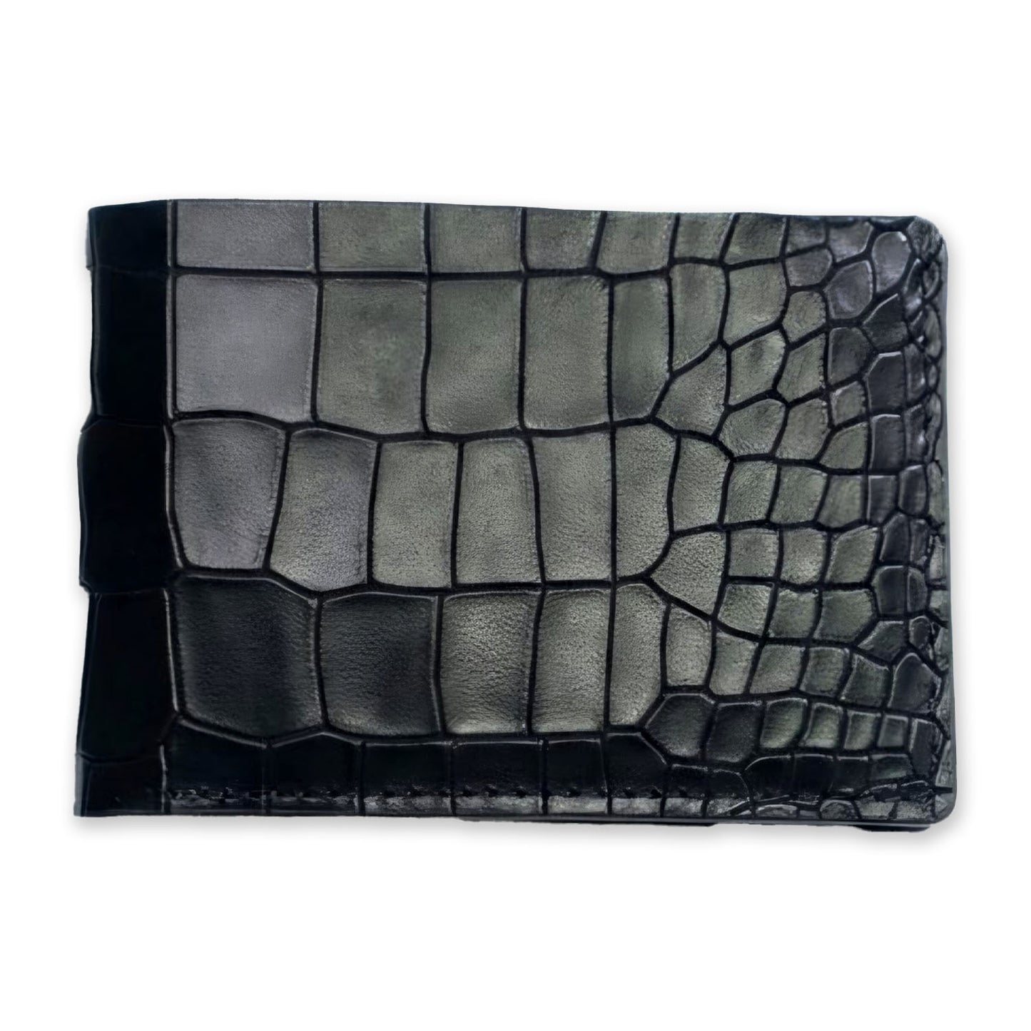 Croco Pattern Leather Bifold V-Cut Wallet