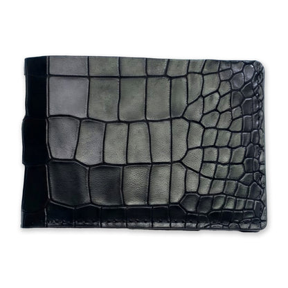 Croco Pattern Leather Bifold V-Cut Wallet