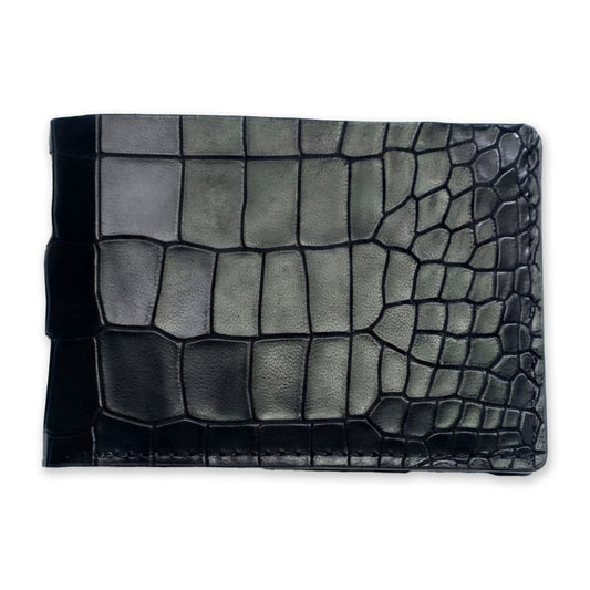 Croco Pattern Leather Bifold V-Cut Wallet