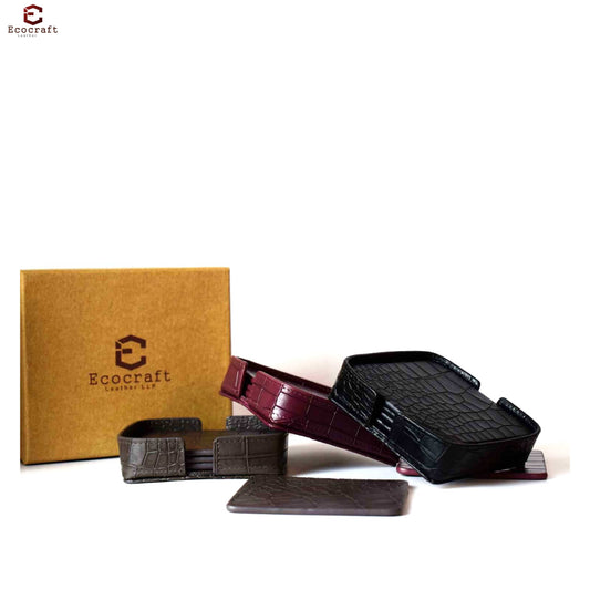 Croco Pattern Leather Coasters Set