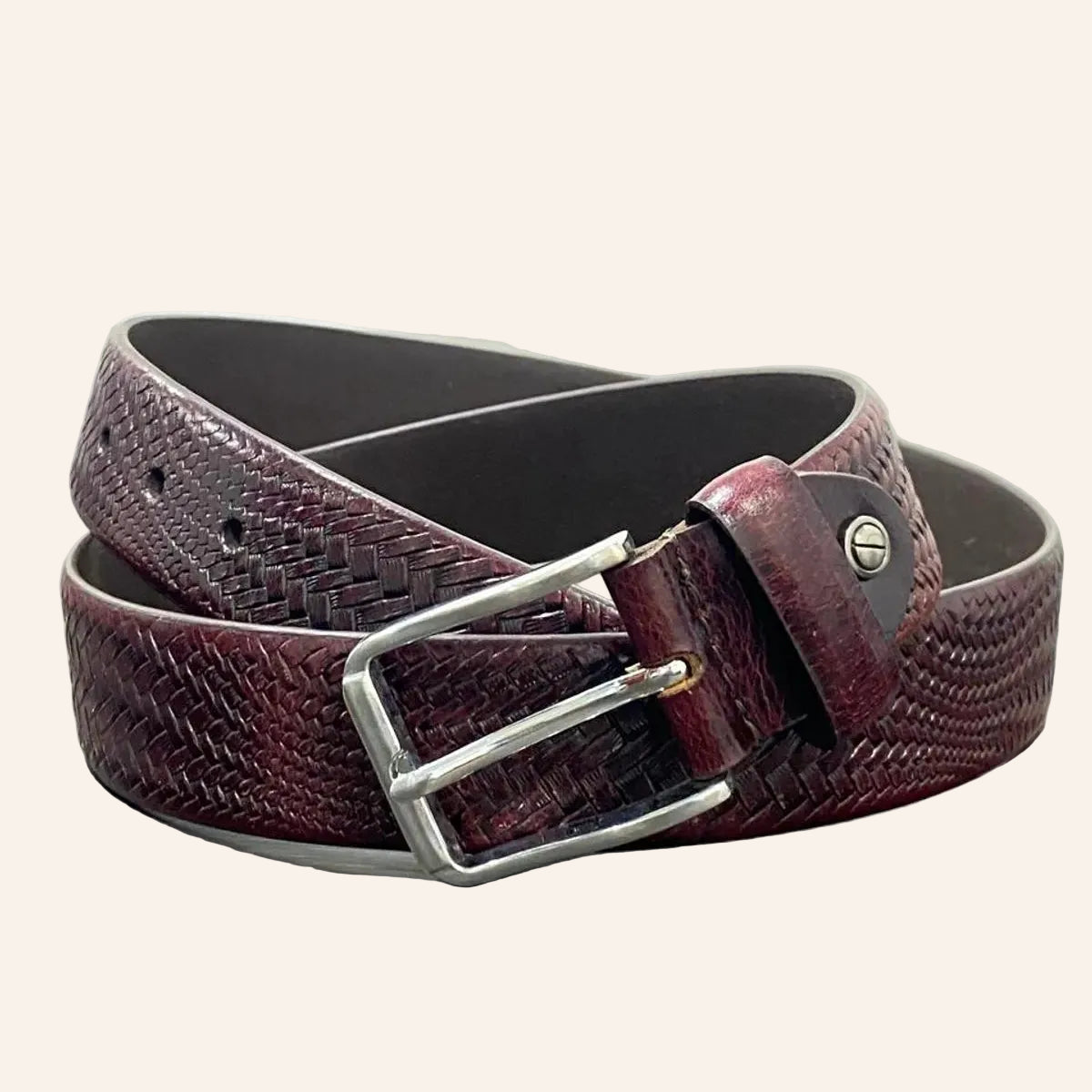 Cherry Genuine Leather Men's Belt | Premium Textured Formal & Casual Belt with Metal Buckle | Adjustable Trim-to-Fit Leather Belt for Men