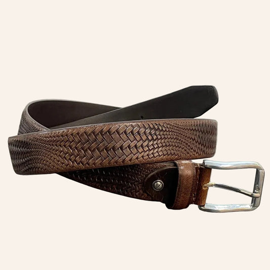 Brown Genuine Leather Men's  Belt | Premium Textured Formal & Casual Belt with Metal Buckle | Adjustable Trim-to-Fit Leather Belt for Men