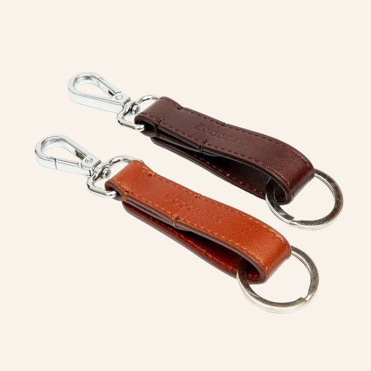 ECOCRAFT Premium Leather Duo Keyring Set for Him & Her, Full Grain Aniline Finish, Stylish Gift Set - Brown & Cognac (Set of 2)