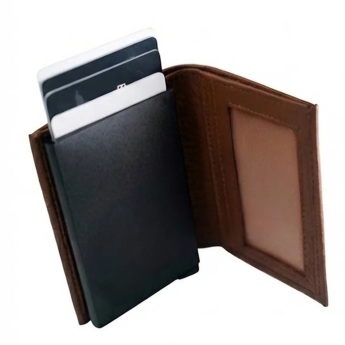 Tan Bifold Pop-Up Leather 8 Card Slots, 1 Id Window, 1 Cash Compartment Premium Pebble Grain Leather Card Holder For Men & Women