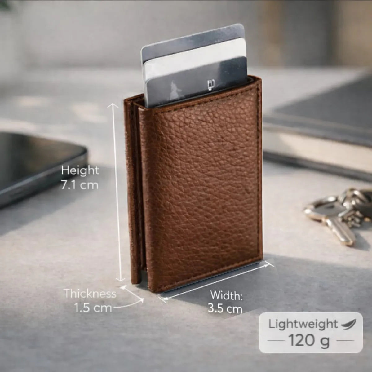 Tan Bifold Pop-Up Leather 8 Card Slots, 1 Id Window, 1 Cash Compartment Premium Pebble Grain Leather Card Holder For Men & Women