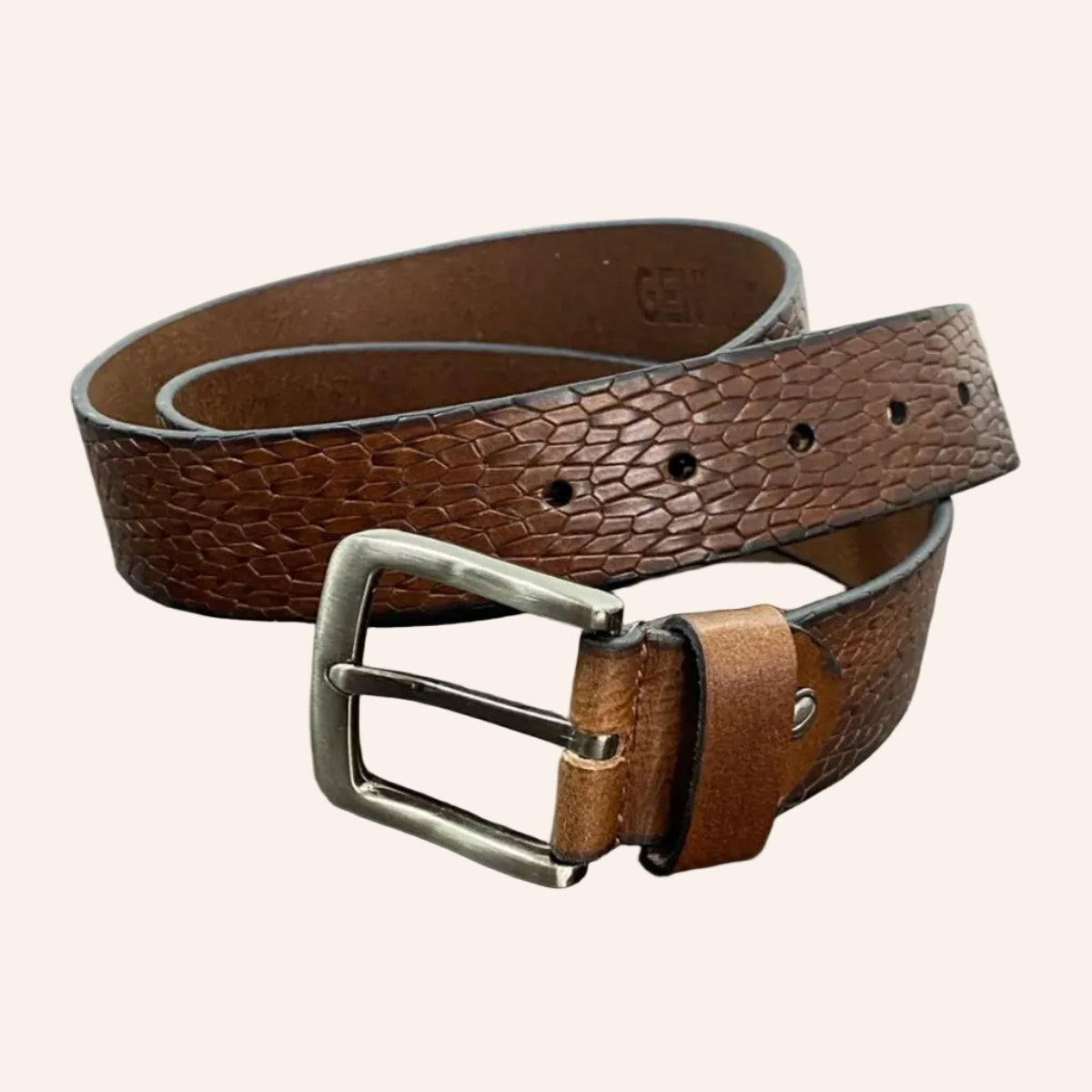 Tan Genuine Leather Premium Textured Formal & Casual With Metal Buckle Adjustable Trim-To-Fit Leather Belt For Men