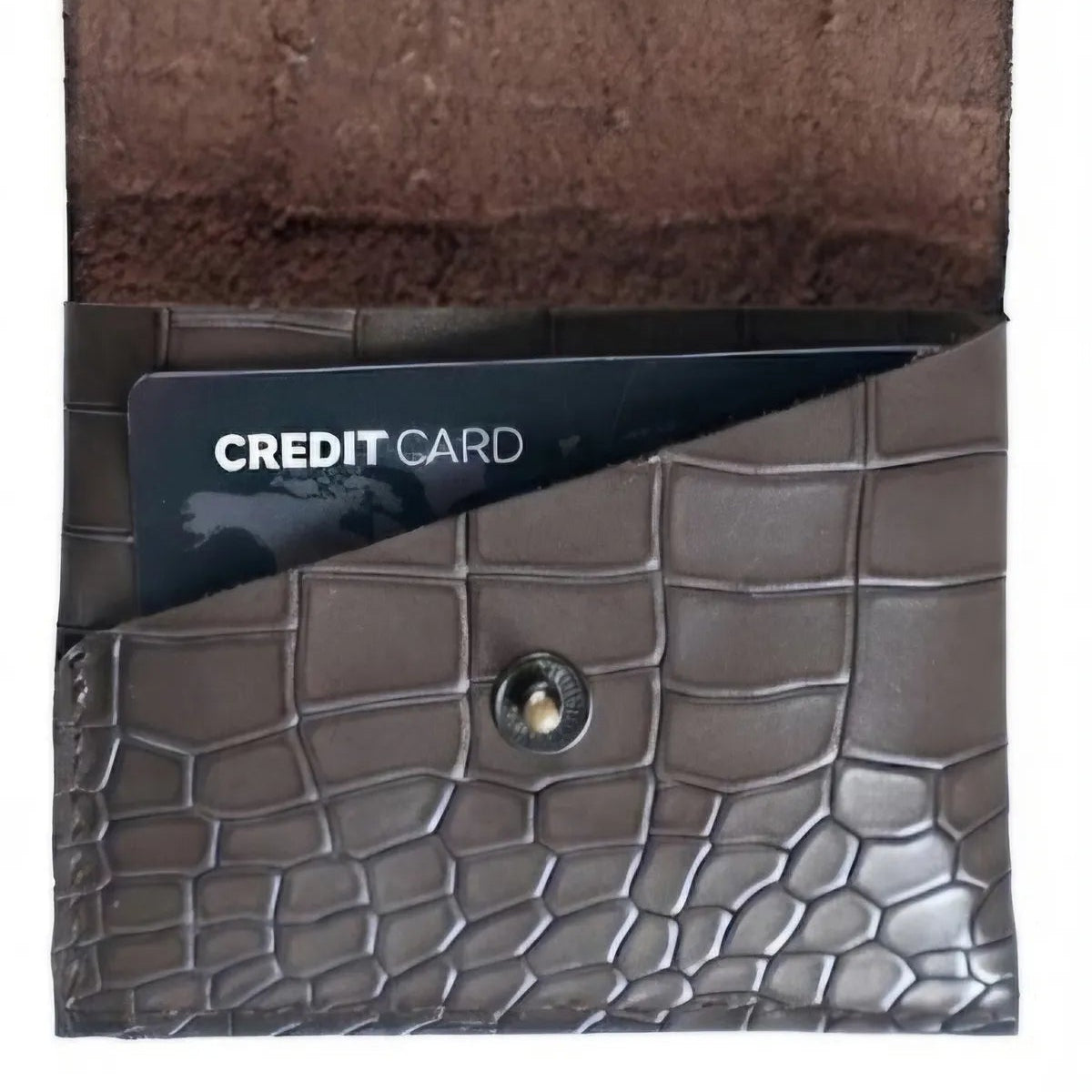Grey Croco Genuine Leather Slim Gloss Aniline Finish With Snap Button Flap 5 Card Capacity Card Case For Men & Women