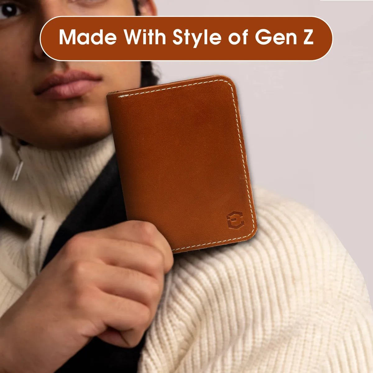 Tan Ultra Sleek Bifold Leather Teens & Gen Z Credit Front Pocket Slim Premium Full Grain Cow Leather Card Holder For Men & Women