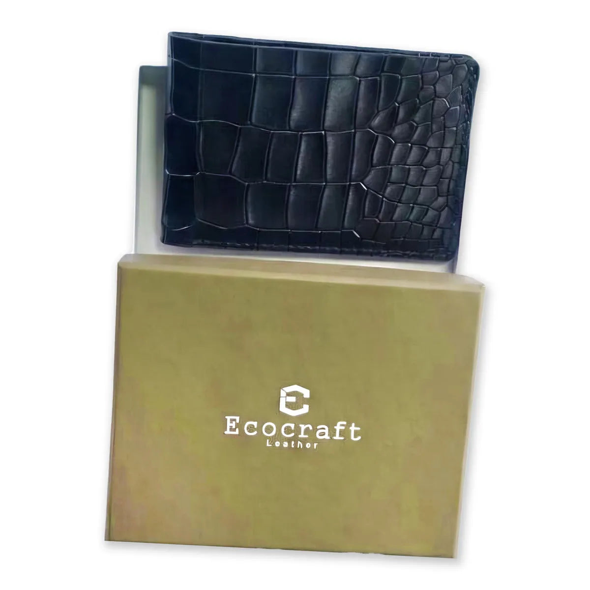 Black Croco Pattern Genuine Leather V-Cut Bifold Snap Closure Gloss Aniline Finish Multi-Compartment Storage Wallet For Men