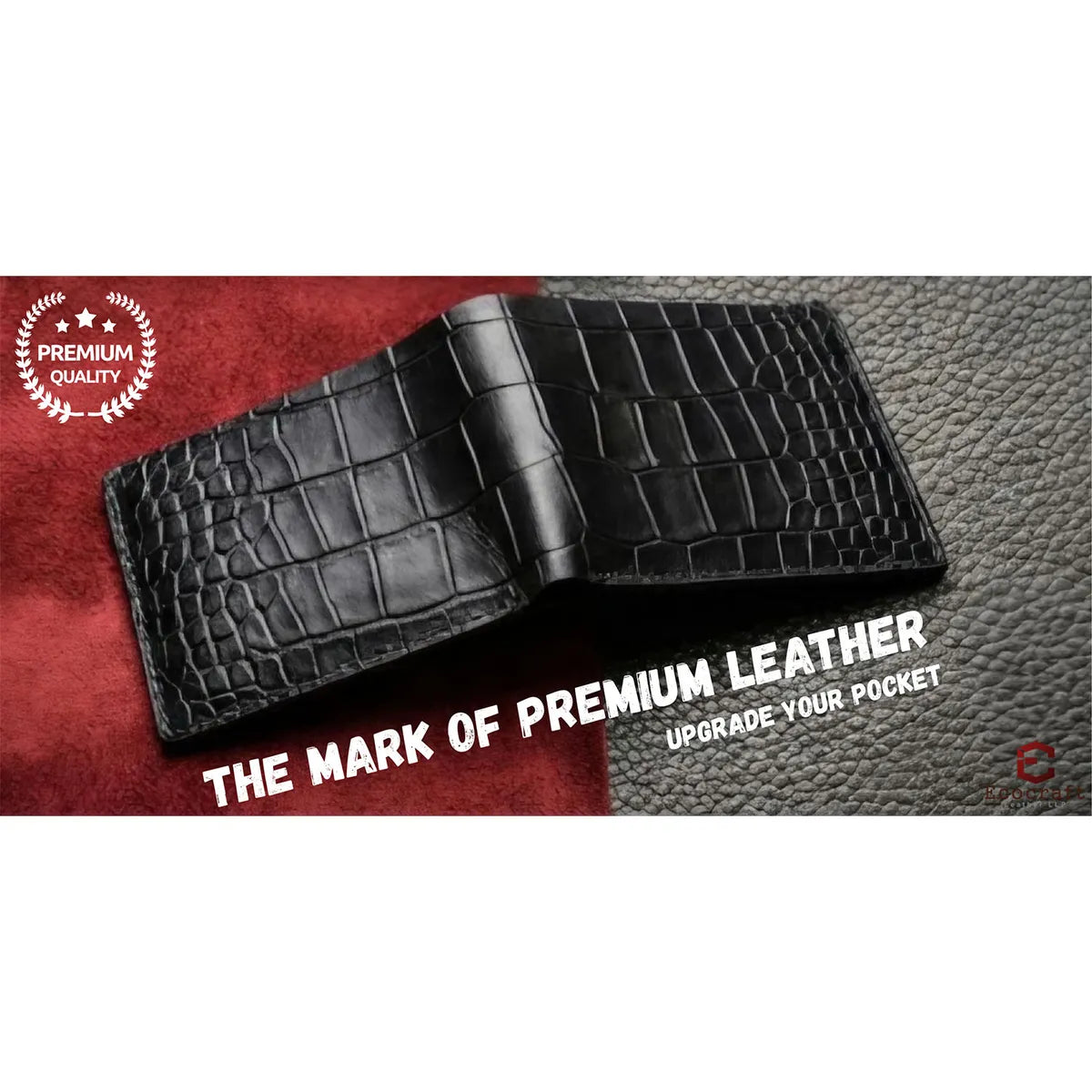 Black Croco Pattern Genuine Leather V-Cut Bifold Snap Closure Gloss Aniline Finish Multi-Compartment Storage Wallet For Men