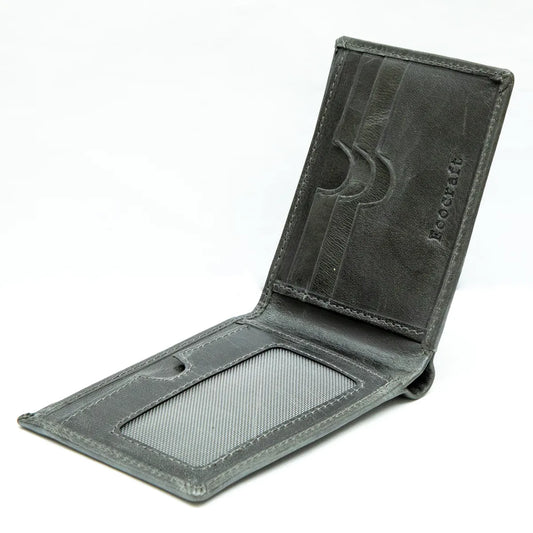 Green Slim Waxed Crunch Leather Bifold Wallet Rfid Blocking Genuine Leather Rugged & Durable, 6 Card Slots, Id And Full Cash Compartment For Men