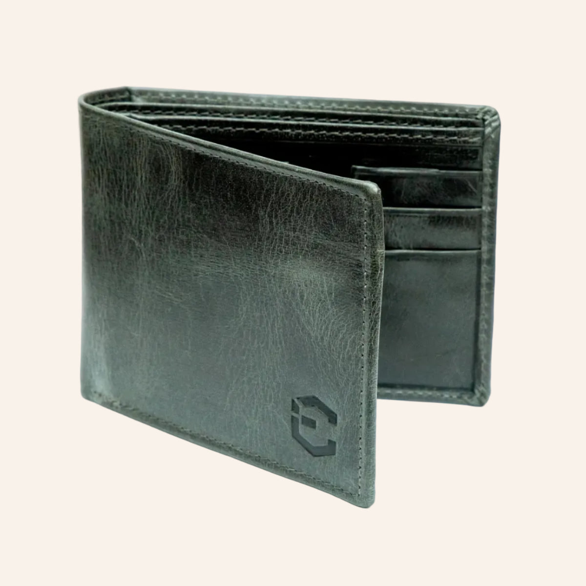 Green Slim Waxed Crunch Leather Bifold Wallet Rfid Blocking Genuine Leather Rugged & Durable, 6 Card Slots, Id And Full Cash Compartment For Men