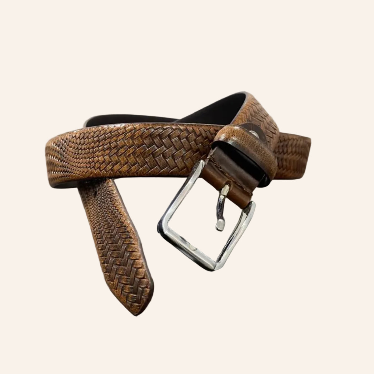 Tan Genuine Leather Men's  Belt | Premium Textured Formal & Casual Belt with Metal Buckle | Adjustable Trim-to-Fit Leather Belt for Men